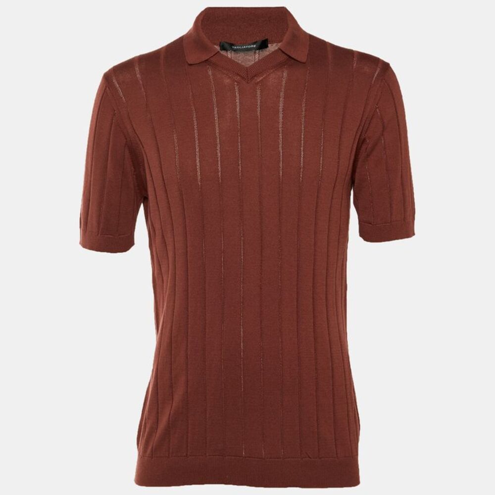 Tagliatore Brown Cotton Rib Knit Jude Polo T-Shirt L